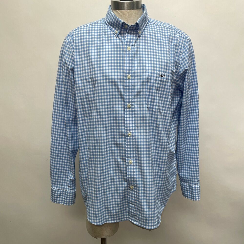 Vineyard Vine‎ Men's Shirt XL Classic Tucker Blue Multicolor Whale Logo